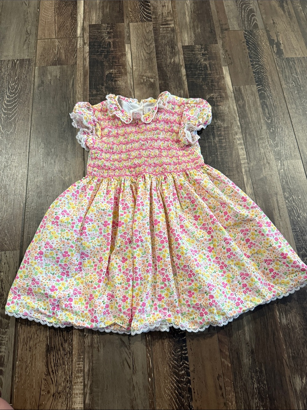 Rachel Riley Pink and Yellow Smocked Floral Dress